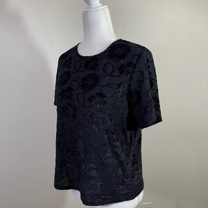 M.J. Carroll sz lg vintage cut velvet top black short sleeve beautiful fabric